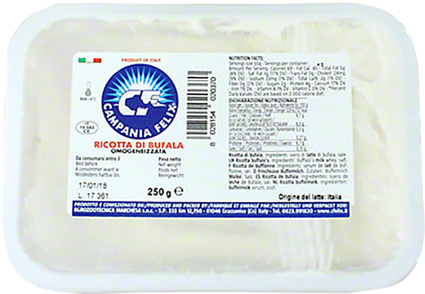 Ricotta Di Bufala 250g Vaschetta (12/Cassa) CAMPANIA FELIX