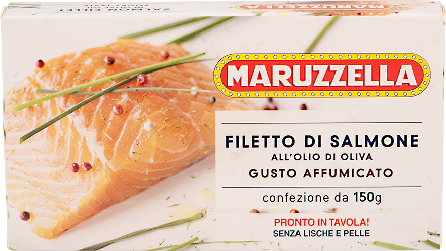 Filetti Di Salmone Gusto Affumicato All'Olio D'Oliva Scatoletta A Strappo 150g MARUZZELLA (12/Cassa)