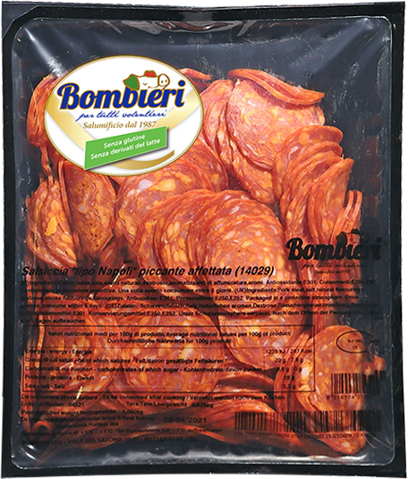 Salsiccia Tipo Napoli Piccante Affettata in Vaschetta (1kg) BOMBIERI