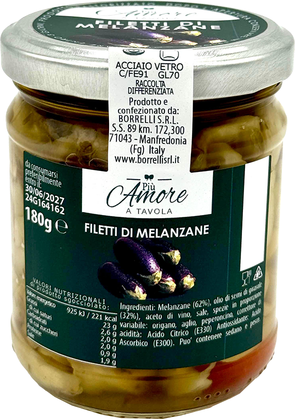 Filetti di Melanzane in Olio Barattolo 212ml (180g - Sgocc. 120g) BORRELLI MARE