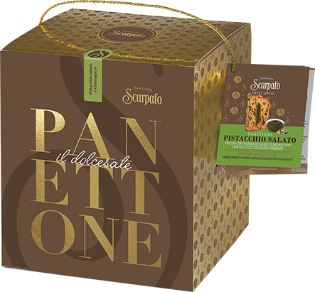 Panettone Al Pistacchio Salato Con Gocce Di Cioccolato (Scatola Marrone) 1kg SCARPATO